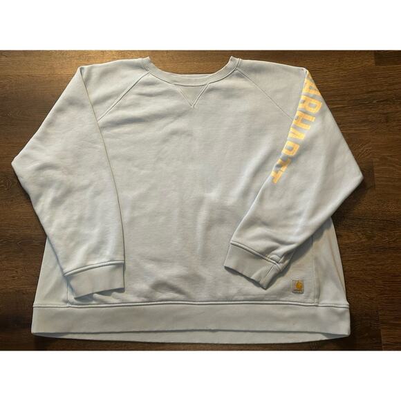 Carhartt Women’s Midweight Crewneck Logo Sleeve Sweatshirt Sz 3X Pullover Blue - Picture 2 of 7